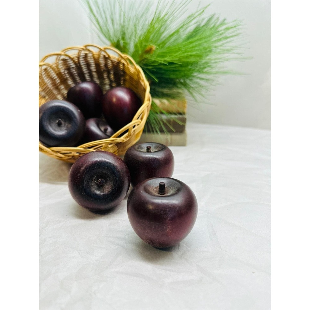 Vintage MCM Carved Wood Apples Set 8 2x2